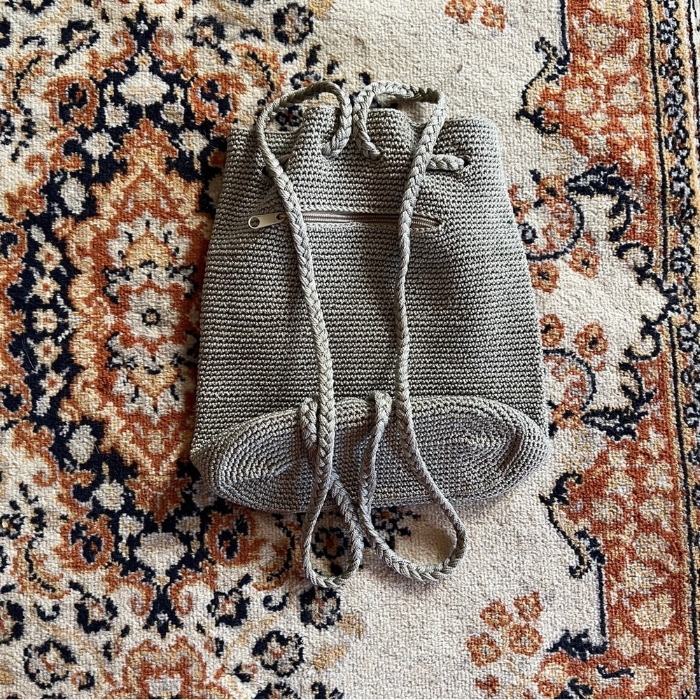 Taupe Knit Drawstring Bag - Picture 2 of 7